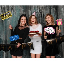 15th Birthday Photo Booth Party Props - 40 Pieces - Funny 15th Birthday Party Supplies, Decorations and Favors