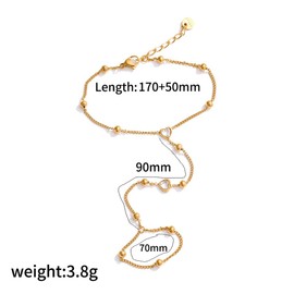 Finger Chain Bracelet Gold Hand Chain Bracelets Link Stainless Steel Crystal Finger Ring Bracelet for Women Fashion Summer Beach Waterproof Adjustable Jewelry Gifts, middle, Metal, no gemstone