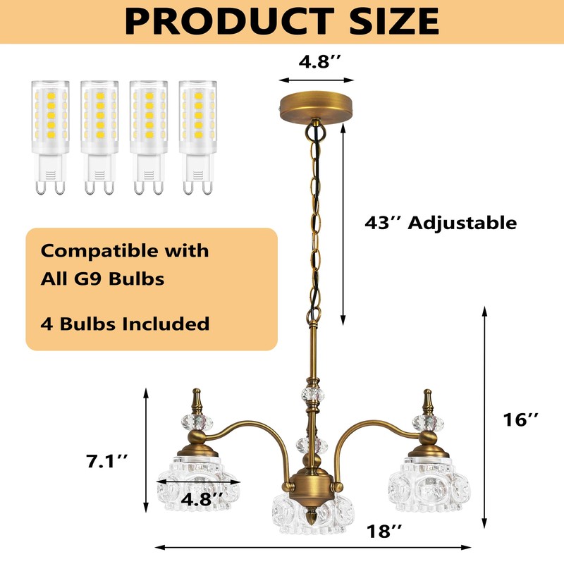 Montex Vintage Pendant Light Fixture 3/5 Lights Gold Brass Vintage