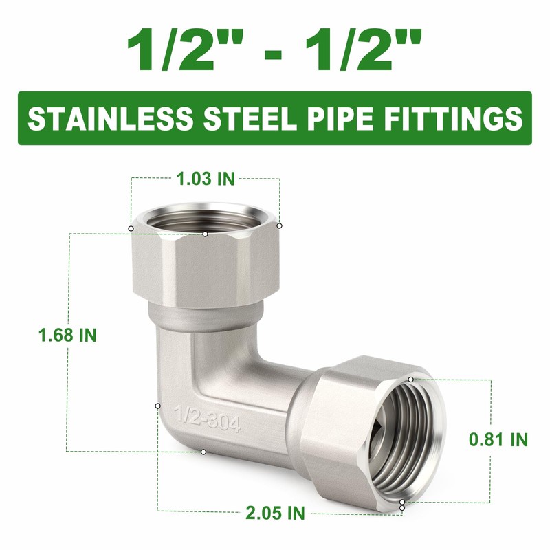TAISHER 2PCS 304 Stainless Steel 90 Degree Elbow 2 Ends