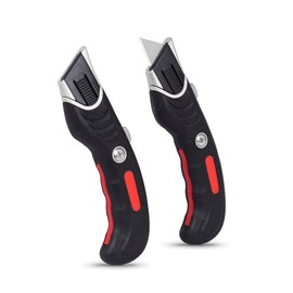 INTERNET'S BEST Ergonomic Utility Knife Set | Retractable Box Cutter with Rubber Handle | For Cutting Cardboard, Carpet & Plastic | Blade Storage in Handle | Includes 2 Razor Knives & 3 Extra Blades