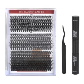 Eyelash Extension Kit Individual Curl False Lash DIY Extension Kit with 10ml Dual Use Glue Lash Tweezers for Home Travel 30D+40D+50D Set (16 Rows, 8/10/12/14/16mm, 320 Clusters)
