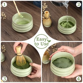 4PCS Matcha Whisk Set,Exquisite Handcrafted Bamboo Matcha Whisk Set,Includes Ceramic Matcha Bowl&Matcha Whisk Holder Bamboo Matcha Whisk&Scoop&Matcha Bowl Matcha Tea Set