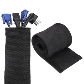 uxcell Hook and Loop Cable Management Sleeve, 6.6ft x 1 Inch Flexible Cable Wrap Covers Wire Hider, Cord Organizer and Cable Protectors for Desk TV Computer, Black