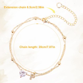 Ankle Bracelet for Women, Adjustable Letter A-Z Dainty Heart Design Waterproof Gold Plated Initial Anklet Perfect Summer Beach Jewelry Alphabet Foot Chain Decorations and Gifts