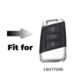 Happyit Zinc Alloy Leather Car Key Covers for Volkswagen VW Passat B8 Arteon CC Magotan B5 Jetta Skoda A7 Variant 3 Buttons (Brown+Silver)