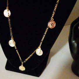 St Benedict with Cubic ZC Gold Filled Oro Laminado  Woman Necklace Set NWOT