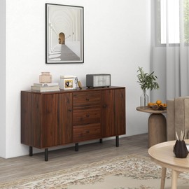 HOMCOM Sideboard Buffet Cabinet, with 2 Cupboards, 3 Drawers and Adjustable Shelves, Coffee Bar Cabinet for Living Room, Entryway, Rustic Brown