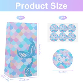 Rapidbok Rapidbok 12 Stück Meerjungfrau Geschenktüten Papier mit 12 Aufkleber, Papiertüten Klein, Kindergeburtstag Geschenktüten, Partytüten Set, Candy Tüten zum Verpacken von Geschenken, Giveaways, Party (C)