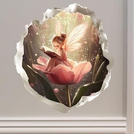 Pink Tulip Fairy Wall Decal – Magical Reading Nook Decor – 4.7W x 5H Inches