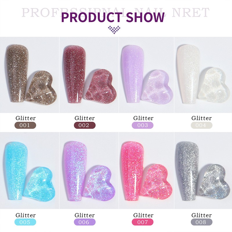 8 Pack Nail Gel Kit 15ml Glitter Builder Nail Gel