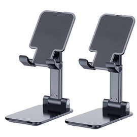 OGMAPLE Phone Stand for Desk, 2 Pack MT-6 Desk Phone Holder Stand for Office Universal Smart Phone Holder Foldable & Height Adjustable Cellphone Stand Compatible Under 8” Device, Black