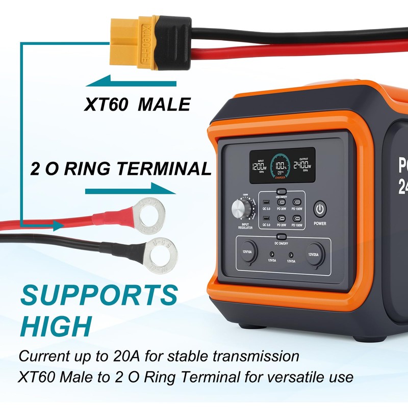 MECCANIXITY XT60 to O Ring Terminal Cable, 12AWG 2 ft
