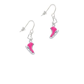 Delight Jewelry Silvertone 3-D Hot Pink Ice Skate Small Heart French Earrings