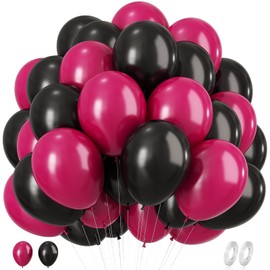Hot Pink and Black Balloons, 60pcs 12 Inch Hot Pink Black Balloons Rose Red Black Latex Balloons Helium Party Balloons for Women's Birthday Decorations Wedding Baby Shower Engagement Party Supplies