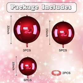 14 Pcs Burgundy Round Foil Balloons 22/15/10 Maroon 4D Ball Balloons Metallic Dark Red Balloon Ornament Mylar Balloon for Valentine's Day Birthday Grad Wedding Anniversary New Year Party Decor