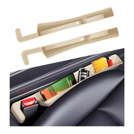 MUQIDA 2PCS Car Seat Gap Filler Organizer, Multifunctional Gap Stopper Auto Console Side Storage with USB Slot, Vehicle Front Seats Filler Crevice Blocker Stops Things from Dropping (Beige)