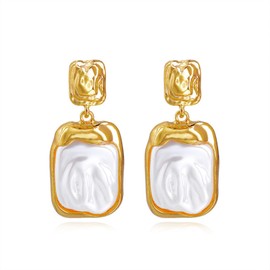 Irregular Pearl Earrings 18K Gold Baroque Pearl Stud Earrings Vintage Pearl Dangle Earrings Trendy Pearl Jewelry for Women (Dangle-02)