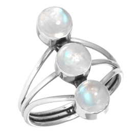 Jeweloporium 925 Sterling Silver Ring for Women Size T White Natural Rainbow Moonstone Gemstone Vintage Silver Ring Thanksgiving Gift Solitaire Jewelry