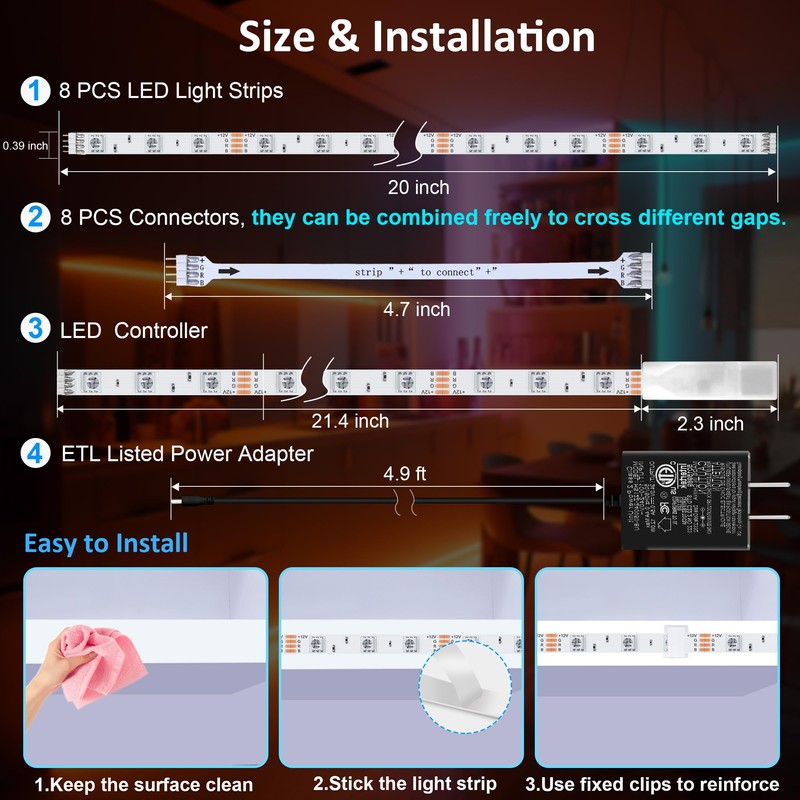 LAFULIT 8 PCS RGB Under Cabinet Lights Kit, App and