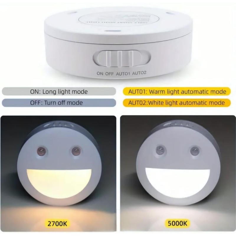 Smart LED Night Light with Motion Sensor, Round Smiley Face