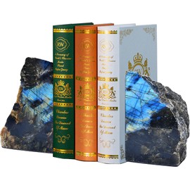 Blue Labradorite Bookends Heavy Duty Healing Crystal Stone Book Holders Decorative Book Ends Office Home Decor Small 1 Pair 4-6 Lbs