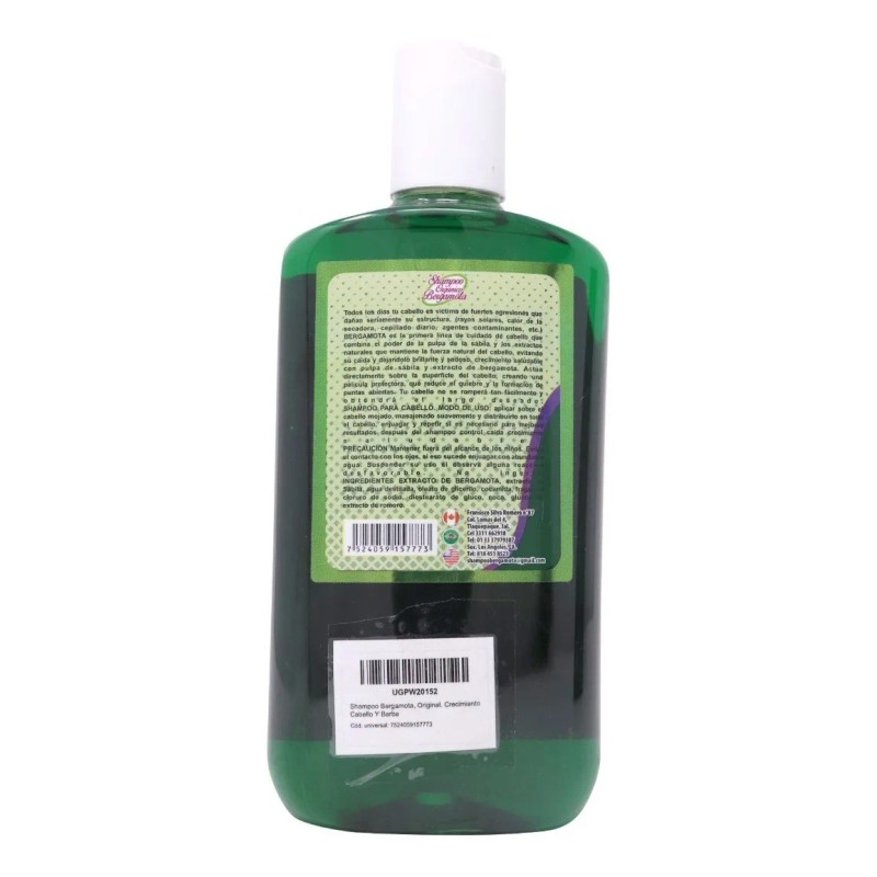 Shampoo Bergamota, Original. Crecimiento Cabello Y Barba