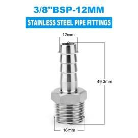 ERGAOBOY Pack of 2 304 Stainless Steel 12 mm OD Barb to 3/8 Inch BSP Male Hose Barb, Compression Fittings