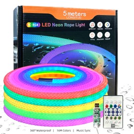 XSY CSZXINGSY 16.4ft Neon LED Rope Lights, 360° Luminous Waterproof Strip with Music Sync, Remote & APP Control, USB-Powered Flexible Lighting for Indoor/Outdoor Gaming Room, Bedroom, and Wall Decor
