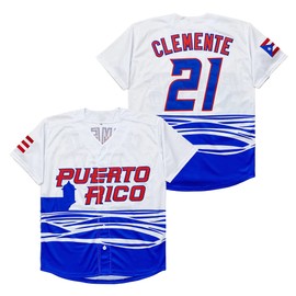 Mens Puerto Rico #21 Roberto Clemente World Game Classic Baseball Jersey Stitched 21White Size XXL