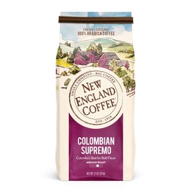 New England Coffee Colombian Supremo, Medium Roast Ground Coffee, 11 Ounce (1 Count) Bag