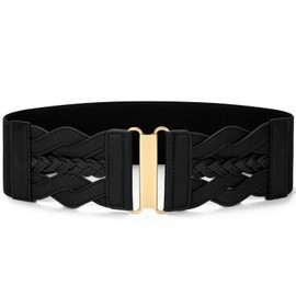 SANSTHS Vintage Stretchy Belt for Women, Womens Wide Elastic Belts for Dresses Coats, Fashion Womens Belts with Gold Buckle, Black XXL