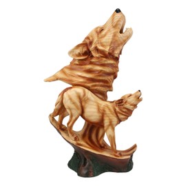 Ebros Large Midnight Full Moon Howling Alpha Gray Wolf Bust Resin Statue Painted in Faux Cedar Wood Finish Rustic Woodlands Forest Wildlife Spirit Wolves Timberwolf Figurine