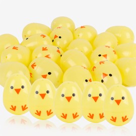 LOMIMOS 48 Pcs Easter Chick Plastic Eggs, 2.36” Yellow Fillable Printing Raffle Eggshell, Cute Easter Egg Decorations for Easter Party Favour Supplies