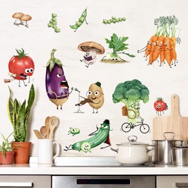 wondever Kitchen Wall Stickers Vegetables Fruits Peel and Stick Wall Art Decals for Kitchen Cupboard Fridge