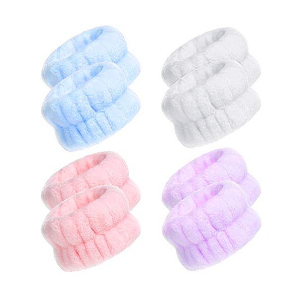 4 Pairs Wrist Spa Washband Microfiber Washing Face Wrist Wash Towel Band Wristband Scrunchies Absorbent Wrist Sweatband for Women Prevent Liquid from Spilling (Lovely Colors, Classic Style)