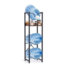 5 Gallon Water Bottle Jug Holder, Water Jug Stand with 55mm Water Dispenser Valve, Heavy Duty Water Bottle Storage Rack with Wooden Storage Tier for Kitchen, Home and Office