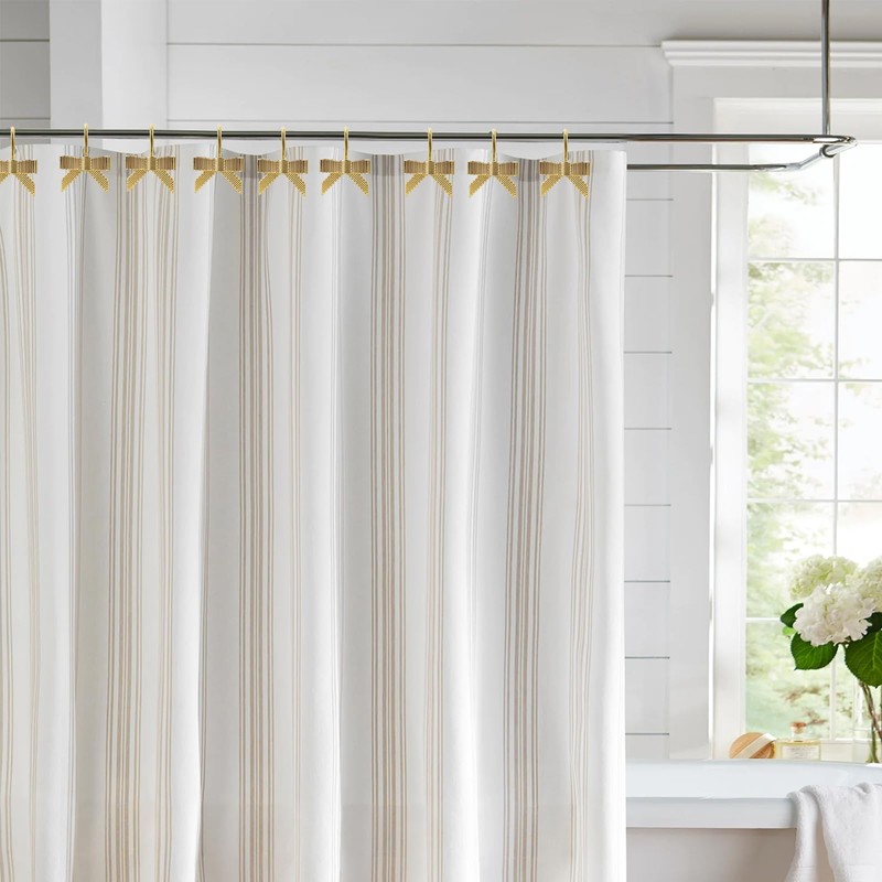 CTOHN 12-Piece Gold Bow Shower Curtain Hooks, Cute Metal Bows
