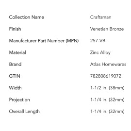 Atlas Homewares 257-VB Craftsman 1-1/4" Square Cabinet Knob In Venetian Bronze