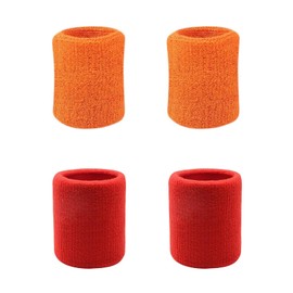 GJNMYSD 4 Pack Wrist Bands Sweatbands Soft Thick Cotton Wrist Bands for Tennis Gym Soccer Basketball Running,2 PCS Red+2 PCS Orange