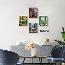 NIIORE Botanical Garden Living Room Wall Art, Black Cat and Plants Reading Room Home Decor, 4 Piece Canvas Prints 8 x 10 Inches Unframed