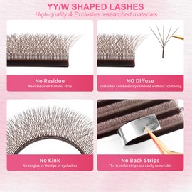 XIUSUZAKI W Lash Extensions Brown 5D Eyelash Extensions W Shape 0.07mm Thickness C Curl Mix 8-15mm Premade Fans Volume Lashes Matte Black Crisscross(W-Brown-5D-0.07-C,8-15mm)
