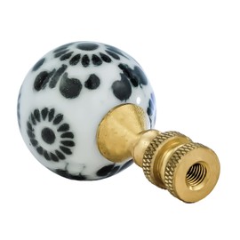 Royal Designs, Inc. Crackled Round White with Black Accent Finial for Lamp Shade, F-5301-PB-2 Polished Brass - Pack of 2