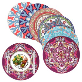 fanquare Placemats and Coasters Set of 6, Round Mandala Place Mats, Heat Insulation Placemats Washable Non-slip Rubber Table Mats for Dinner Table Kitchen