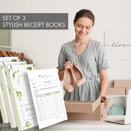 Simplified Greenery Thank You Receipt Book Set of 3 for Small Businesses - Aesthetic and Easy to Use Receipt Pad - The Perfect Business Supplies That Helps You and Your Happy Clients to Stay Organized