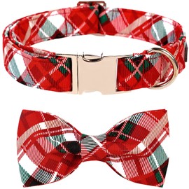 Lionet Paws Christmas Dog Collar with Bowtie, Dog Bowtie Collar with Metal Buckle for Dogs and Cats, Adjustable Comfortable Dog Collar Girl Boy Gift, XS, Neck 8-12 in