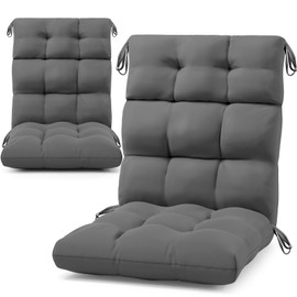 PATIOASIS Rocking Chair Cushion Indoor/Outdoor High Back Patio Chair Cushions 2 Pack Soft Seat & Back Cushion with Ties for Thicken Deck Wicker Chair Pads Grey Fade-Resistant