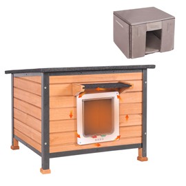 Seiyierr Outdoor Heated Cat House Weatherproof for Winter, Feral Cat Shelter with Insulated Liner, All Round Metal Frame Wooden Condos, Indoor and Outdoor Use for Cat, Rabbit and Small Animal