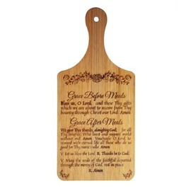 Bless Us O Lord, Grace Before & After Meals, Decorative Cutting Board, 11" x 5" x 0.39", Engraved in the USA, Catholic Living