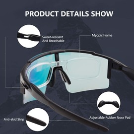 DUDUKING Sports Glasses Cycling Glasses Sunglasses for Men and Women with 3 Interchangeable Lenses TR90 UV400 Protection Wind Protection Cycling Glasses for Outdoor Activities Driving Fishing Running Hiking